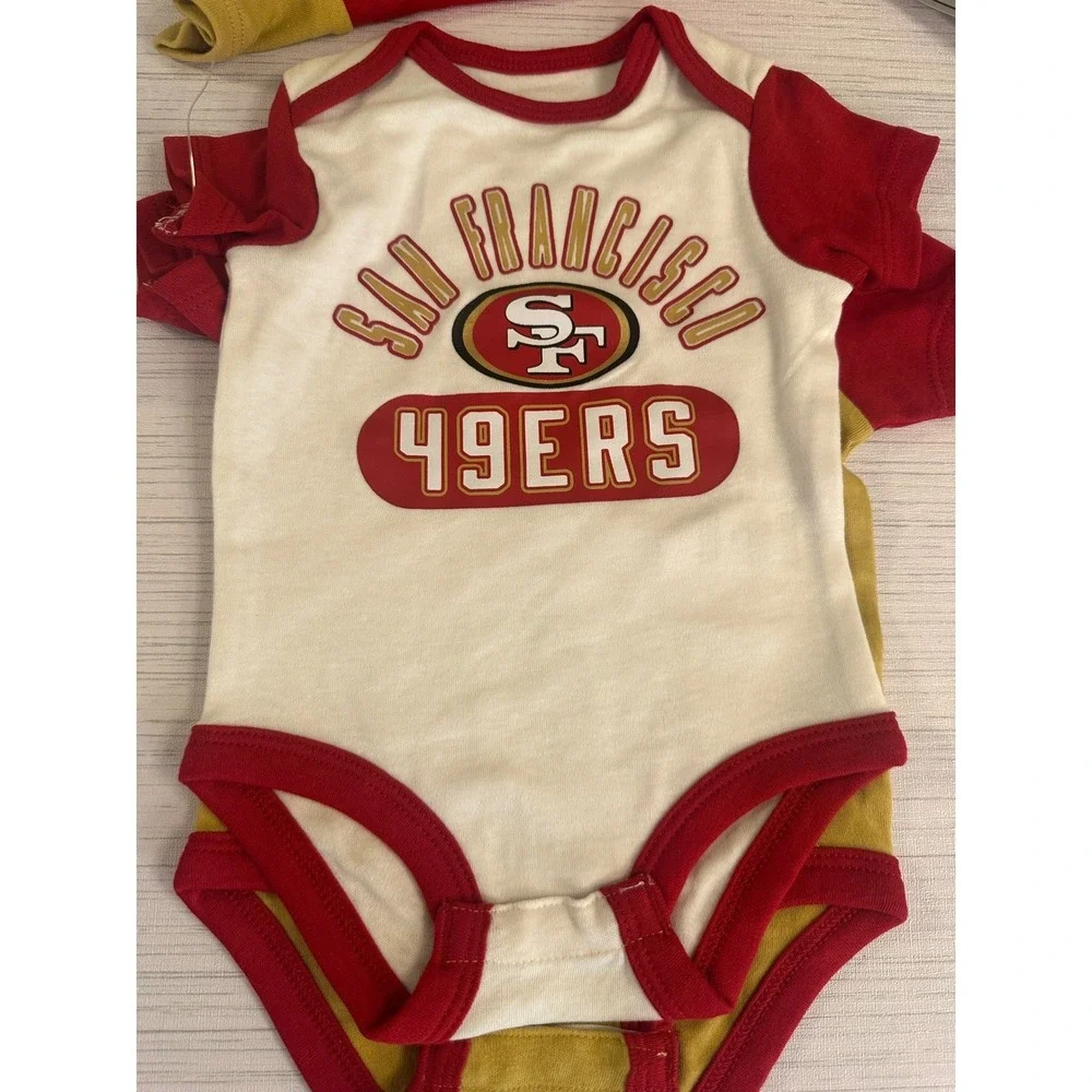 NFL San Francisco 49ers Baby Bodysuit 3 Piece Set Red Gold Newborn 0-3M